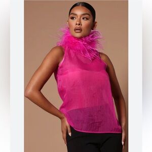 Jessica Feather Collar sheer Top Sz XL